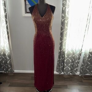 Scala Silk Beaded Open Back Gown